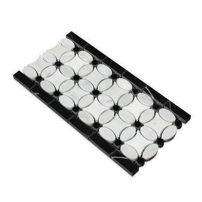 Tilefornia Florida Flower Thassos White & Carrara White & Black Marble Border - Tilefornia