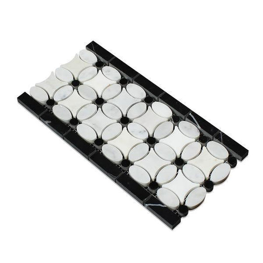 Tilefornia Florida Flower Thassos White & Carrara White & Black Marble Border - Tilefornia