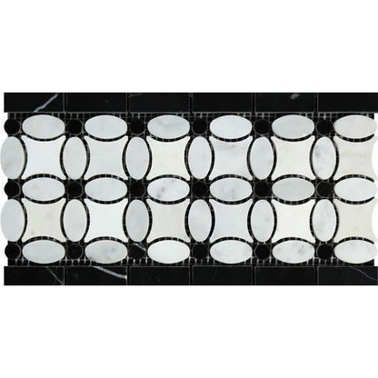 Tilefornia Florida Flower Thassos White & Carrara White & Black Marble Border - Tilefornia