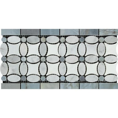 Tilefornia Florida Flower Thassos White & Carrara White & Blue/Gray Marble Border - Tilefornia