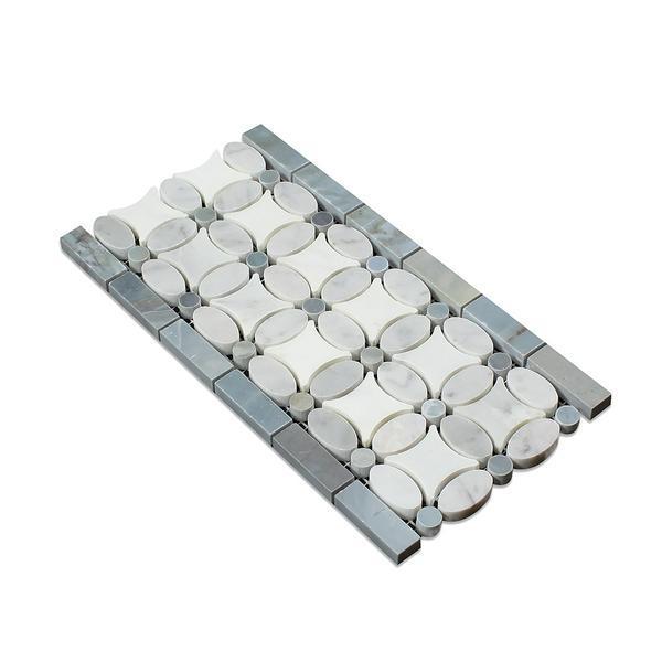 Tilefornia Florida Flower Thassos White & Carrara White & Blue/Gray Marble Border - Tilefornia