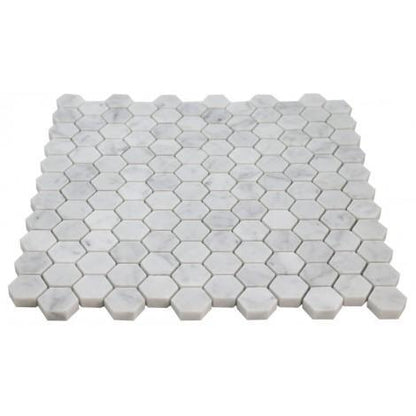 Tilefornia Italian Carrara White Marble 2" Hexagon Mosaic Tile Polished/Honed - Tilefornia