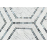 Tilefornia Italian Carrara White Marble 5" Hexagon Combo w/ Blue/Gray Marble Ribbon Mosaic TilePolished/Honed - Tilefornia
