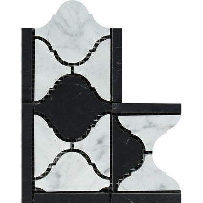Tilefornia Italian Carrara White Marble Lantern Border Corner w/Black Marble Polished/Honed - Tilefornia