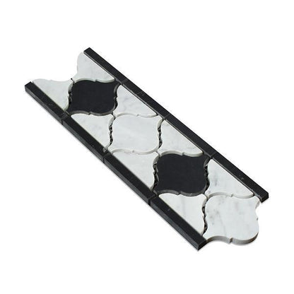 Tilefornia Italian  Carrara White Marble Lantern Border w/ Black Marble Polished/Honed - Tilefornia