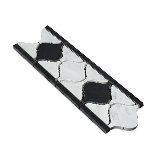 Tilefornia Italian  Carrara White Marble Lantern Border w/ Black Marble Polished/Honed - Tilefornia