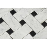 Tilefornia Italian Carrara White Marble Large Basketweave Mosaic Tile w/ Black Marble DotsPolished/Honed - Tilefornia
