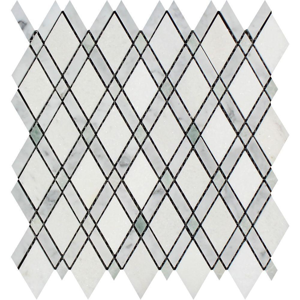Tilefornia Lattice Thassos White & Carrara White & Blue Marble Diamonds - Tilefornia