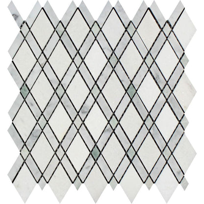 Tilefornia Lattice Thassos White & Carrara White & Blue Marble Diamonds - Tilefornia
