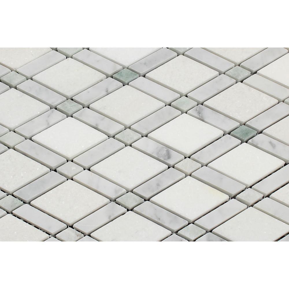 Tilefornia Lattice Thassos White & Carrara White & Blue Marble Diamonds - Tilefornia