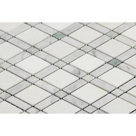Tilefornia Lattice Thassos White & Carrara White & Blue Marble Diamonds - Tilefornia