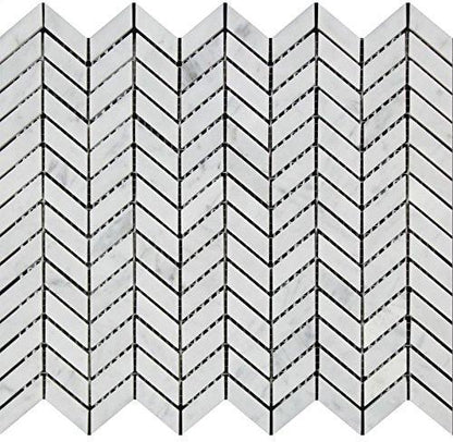 Tilefornia Italian Carrara White Marble Mini Chevron Mosaic Tile Polished/Honed - Tilefornia