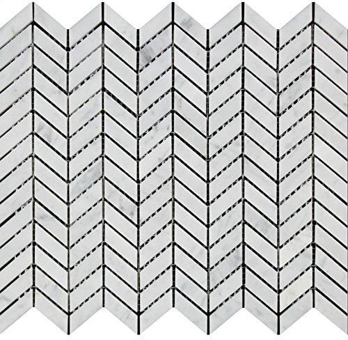 Tilefornia Italian Carrara White Marble Mini Chevron Mosaic Tile Polished/Honed - Tilefornia