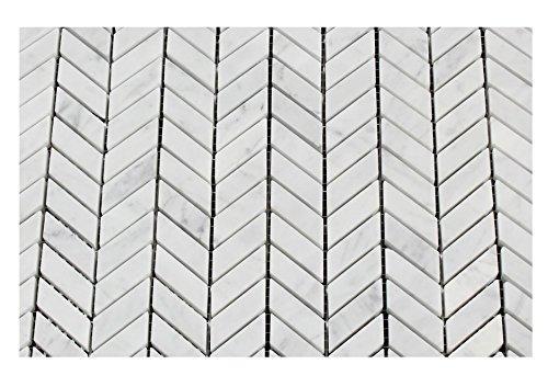 Tilefornia Italian Carrara White Marble Mini Chevron Mosaic Tile Polished/Honed - Tilefornia