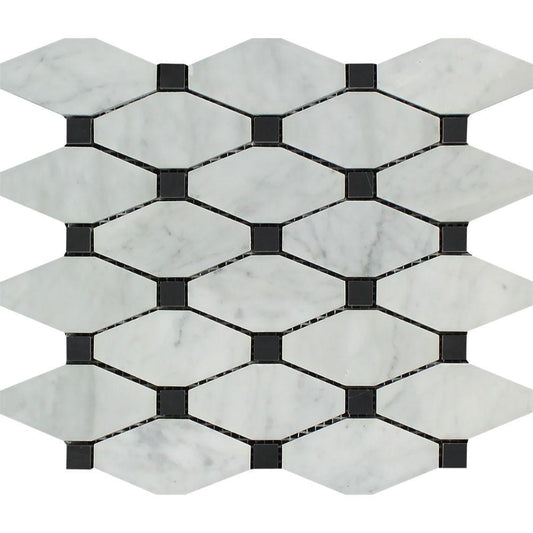 Tilefornia Italian Carrara White Marble Octave w/Black Marble Mosaic Tile Polished/Honed - Tilefornia