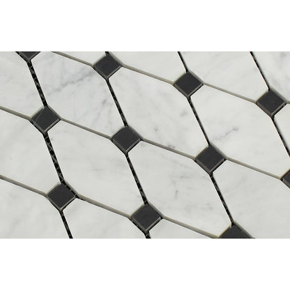 Tilefornia Italian Carrara White Marble Octave w/Black Marble Mosaic Tile Polished/Honed - Tilefornia