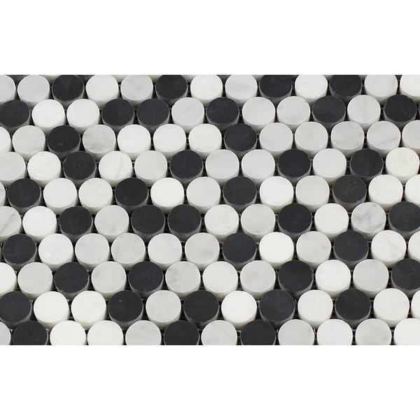 Tilefornia Carrara White & Thassos White & Black Marble MULTICOLOR Penny Rounds - Tilefornia