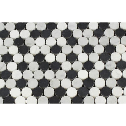 Tilefornia Carrara White & Thassos White & Black Marble MULTICOLOR Penny Rounds - Tilefornia