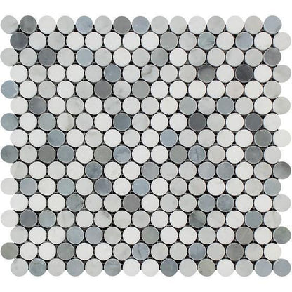 Tilefornia Carrara White & Thassos White & Blue/Gray Marble MULTICOLOR Penny Rounds - Tilefornia