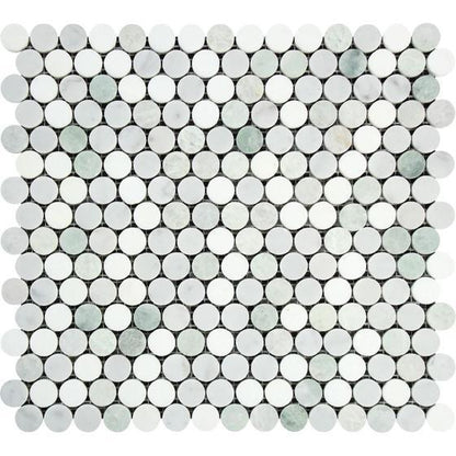 Tilefornia Carrara White & Thassos White & Green Marble MULTICOLOR Penny Rounds - Tilefornia