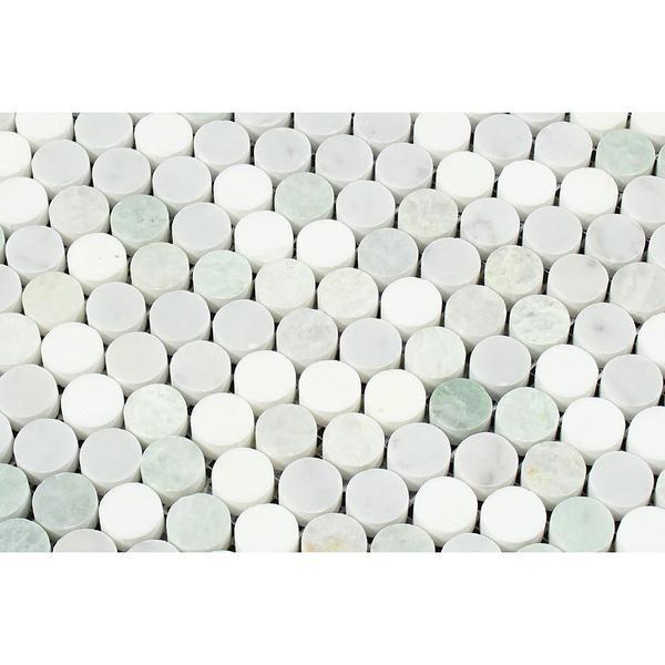 Tilefornia Carrara White & Thassos White & Green Marble MULTICOLOR Penny Rounds - Tilefornia