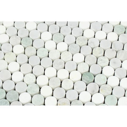 Tilefornia Carrara White & Thassos White & Green Marble MULTICOLOR Penny Rounds - Tilefornia