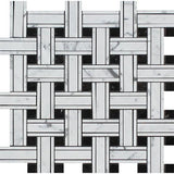 Tilefornia Italian Carrara White Marble Tripleweave Mosaic Tile w/ Black Marble Dots Polished/Honed - Tilefornia