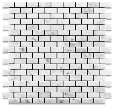 Tilefornia Italian Carrara White Marble 5/8" X 1 1/4" (Baby/Mini Brick) Mosaic Tile Polished/Honed - Tilefornia