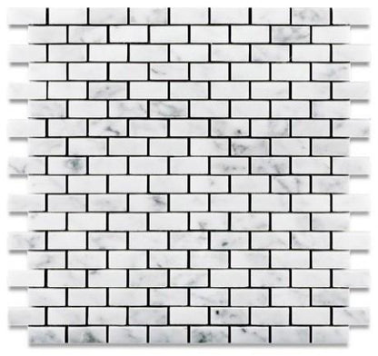 Tilefornia Italian Carrara White Marble 5/8" X 1 1/4" (Baby/Mini Brick) Mosaic Tile Polished/Honed - Tilefornia