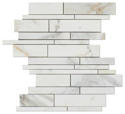 Tilefornia Calacatta Gold Marble Random Strip Mosaic - Tilefornia