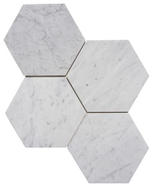 Tilefornia Italian Carrara White Marble 6" Hexagon Mosaic Tile Polished/Honed - Tilefornia
