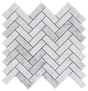 Tilefornia Italian Carrara White Marrble Herringbone 1"X3" Mosaic Tile Polished/Honed - Tilefornia