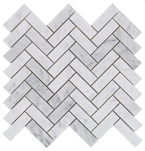 Tilefornia Italian Carrara White Marrble Herringbone 1