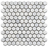 Tilefornia Italian Carrara White Marble 1" Hexagon Mosaic Tile Polished/Honed - Tilefornia