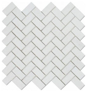 Tilefornia Thassos White Herringbone 1" X 2" Marble Mosaic - Tilefornia