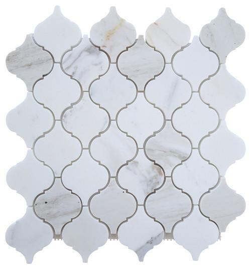 Tilefornia Calacatta Gold Marble Lantern Arabesque Mosaic Tile - Tilefornia