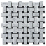 Tilefornia Italian Carrara White Basketweave Mosaic Tile w/ Black Dots Marble Polished/Honed - Tilefornia