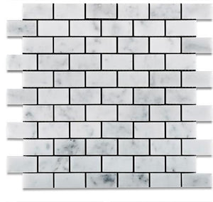 Tilefornia Italian Carrara White Marble 1" X 2" Brick Mosaic Tile Polished/Honed - Tilefornia