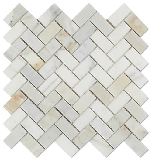 Tilefornia Calacatta Gold Herringbone 1"X2" Mosaic Polished/Honed - Tilefornia