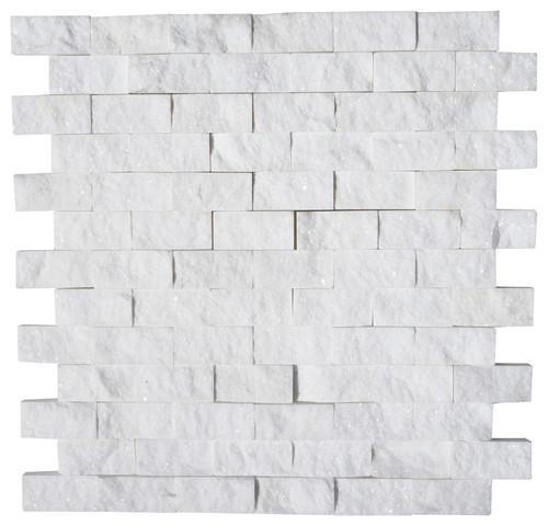 Tilefornia Thassos White 1" X 2" Brick Split Faced Mosaic - Tilefornia