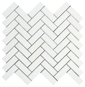 Tilefornia Thassos White Herringbone 1" X 3" Marble Mosaic Tile - Tilefornia