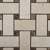 Crema Marfil Basketweave with Dark Emperador Dot Polished Finished - Tilefornia