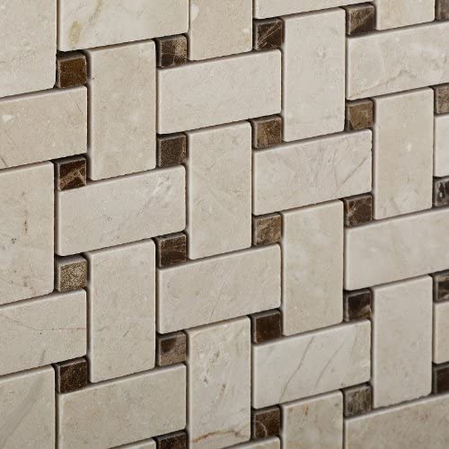 Crema Marfil Marble Basketweave Dark Emperador - Tilefornia