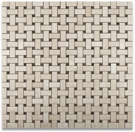 Crema Marfil Basketweave with Dark Emperador Dot Polished Finished - Tilefornia