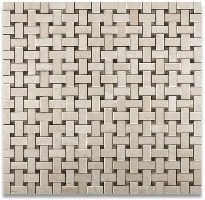Crema Marfil Basketweave with Dark Emperador Dot Polished Finished - Tilefornia