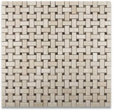 Crema Marfil Basketweave with Dark Emperador Dot Polished Finished - Tilefornia