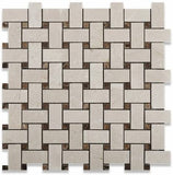 Crema Marfil Basketweave with Dark Emperador Dot Polished Finished - Tilefornia