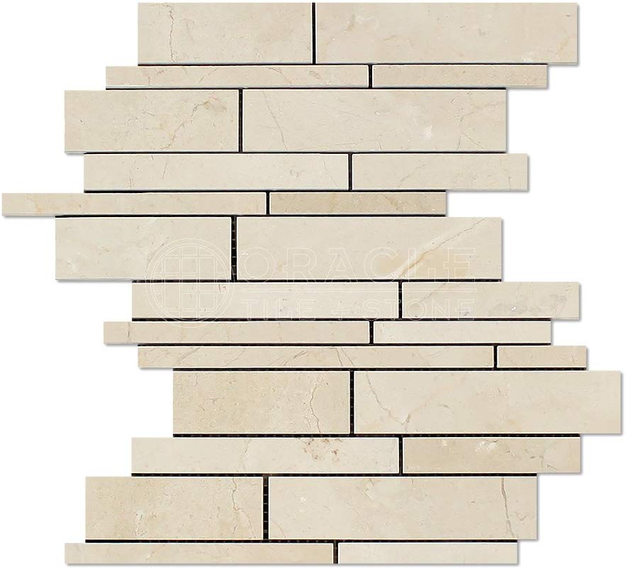 Crema Marfil Spanish Marble Random Strip Mosaic Tile, Polished - Tilefornia