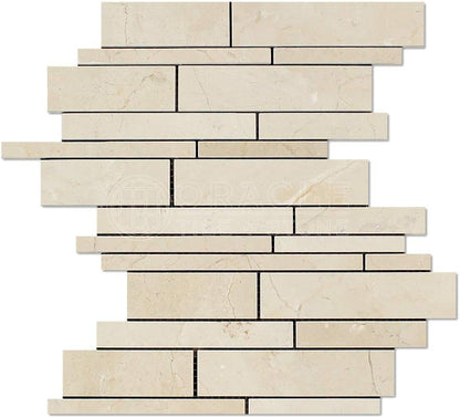 Crema Marfil Spanish Marble Random Strip Mosaic Tile, Polished - Tilefornia