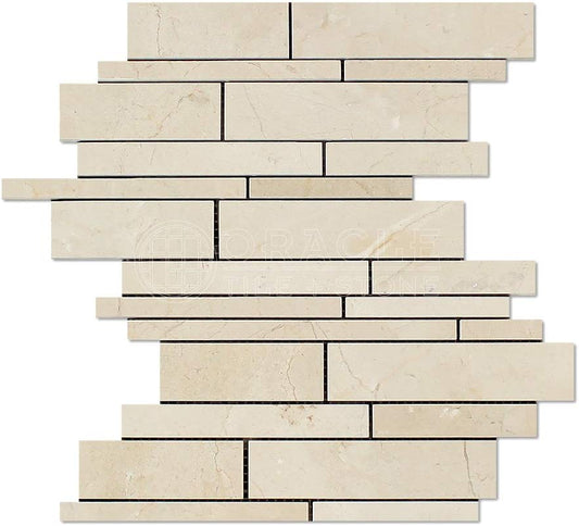Crema Marfil Spanish Marble Random Strip Mosaic Tile, Polished - Tilefornia